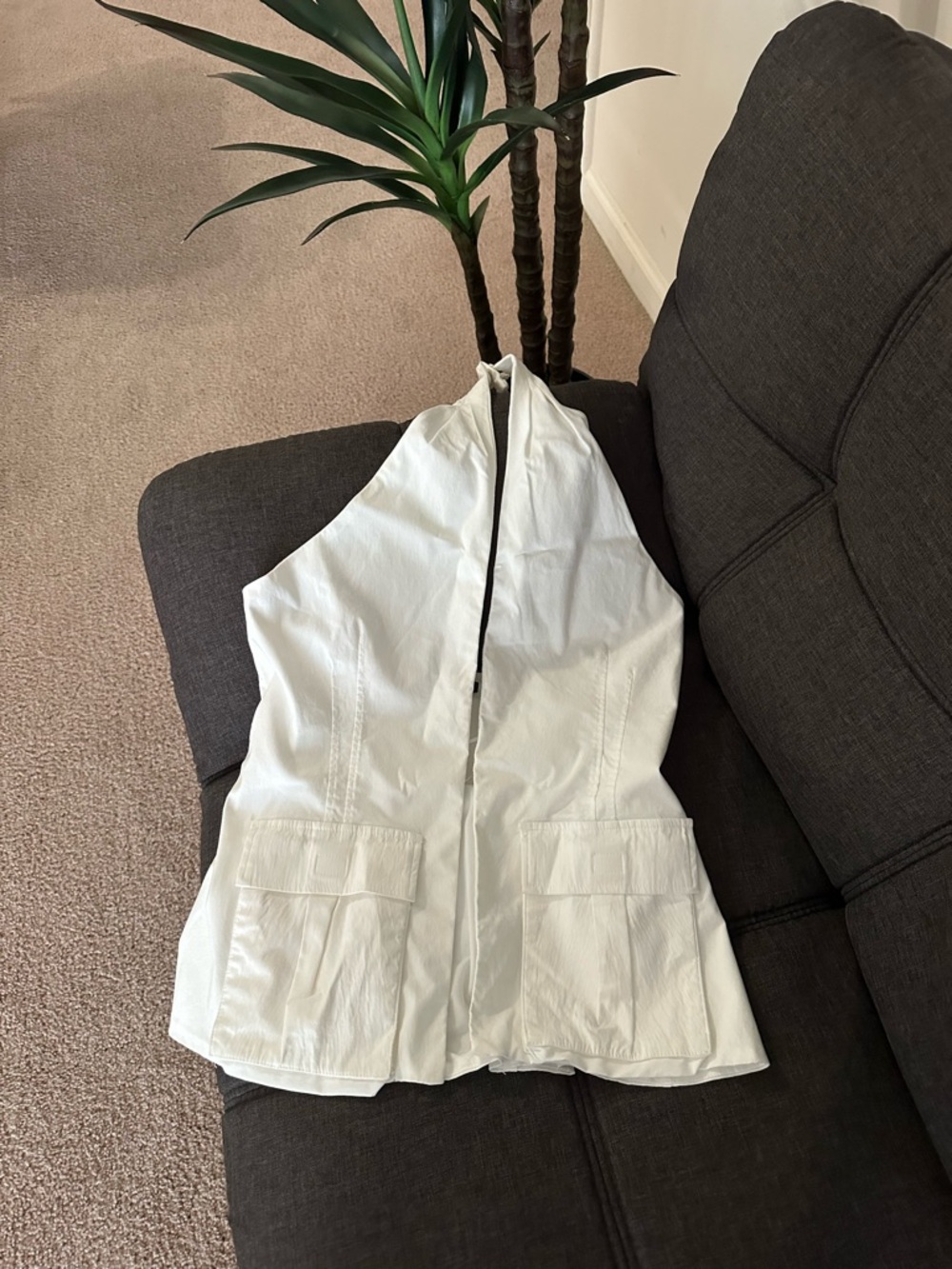 Zara White Sleeveless Halter open in the front